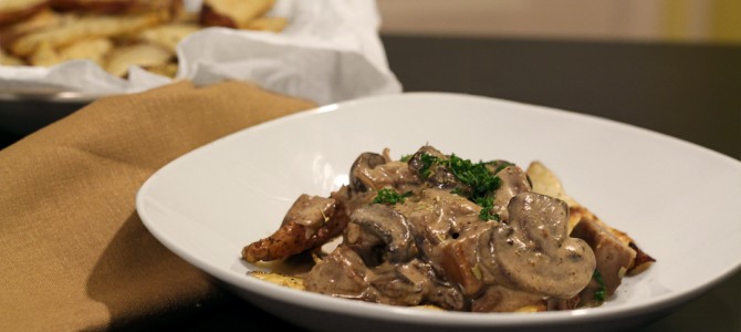 Vegan Seitan Beef and Mushroom Stroganoff